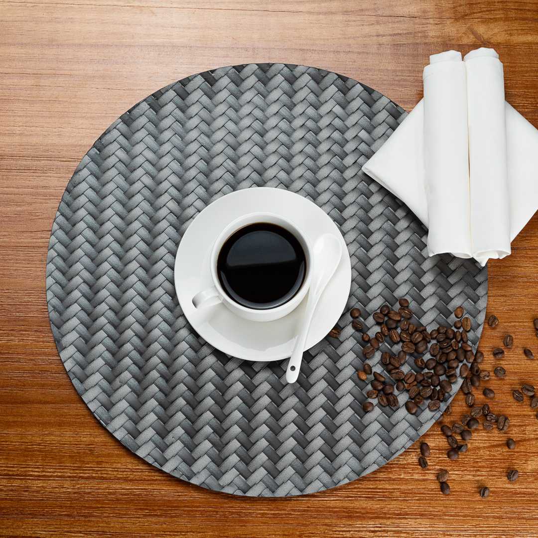 Amalfi Basketweave Woven Round Metallic Gray Pearl Placemat - 15" x 15" - 6 count box