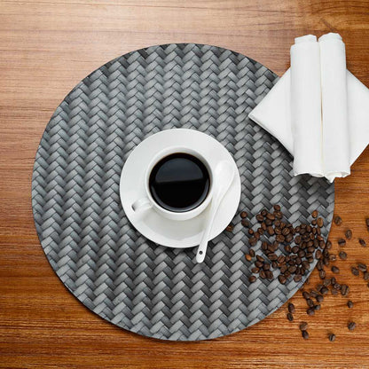 Amalfi Basketweave Woven Round Metallic Gray Pearl Placemat - 15" x 15" - 6 count box