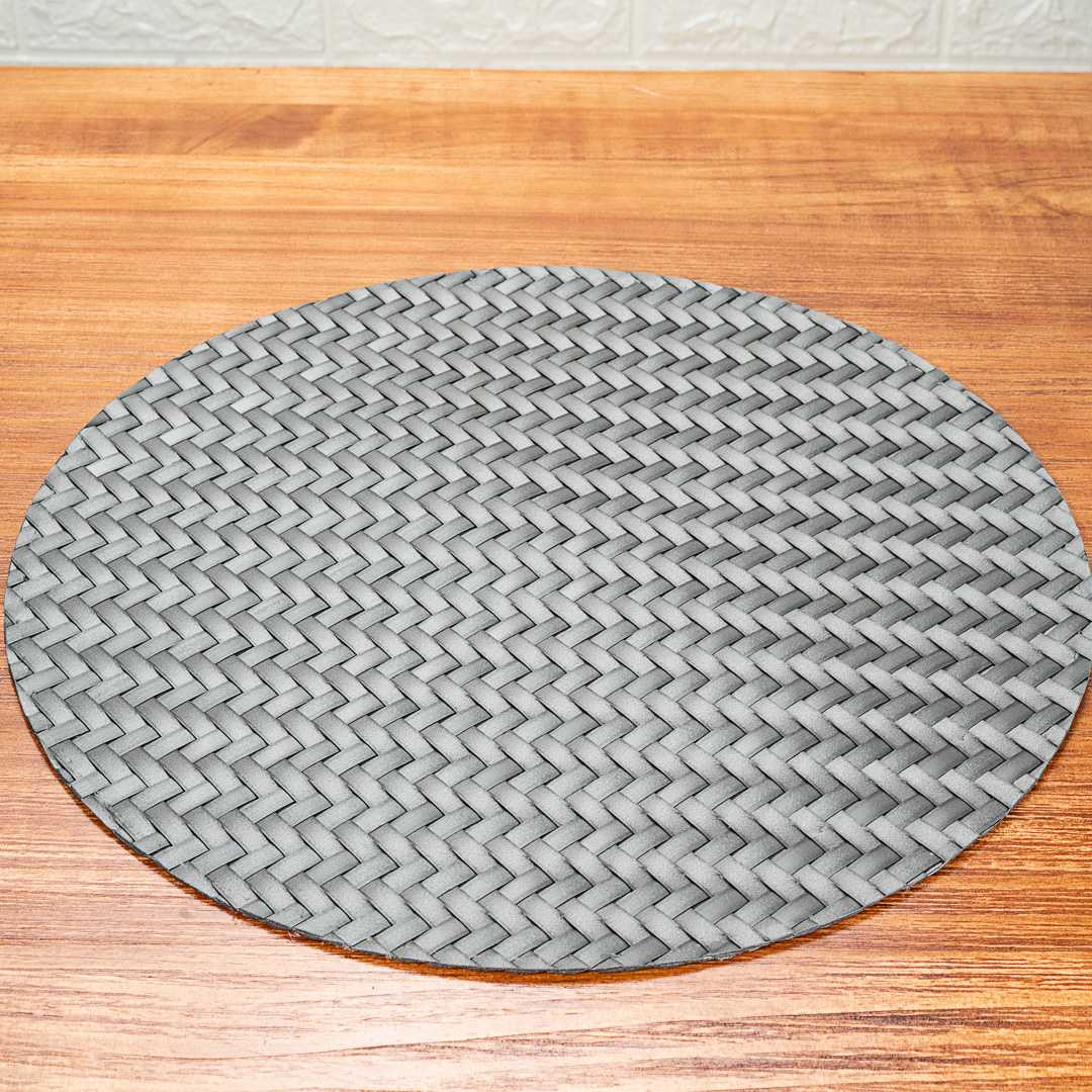 Amalfi Basketweave Woven Round Metallic Gray Pearl Placemat - 15" x 15" - 6 count box