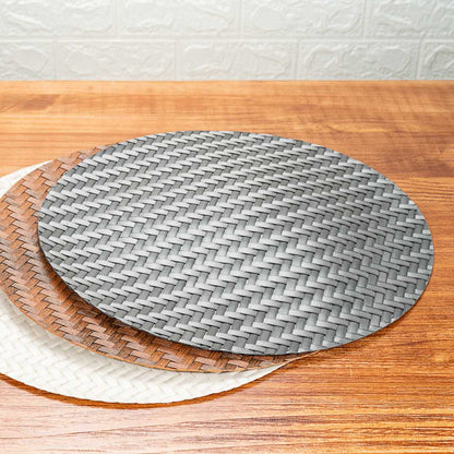 Amalfi Basketweave Woven Round Metallic Gray Pearl Placemat - 15" x 15" - 6 count box