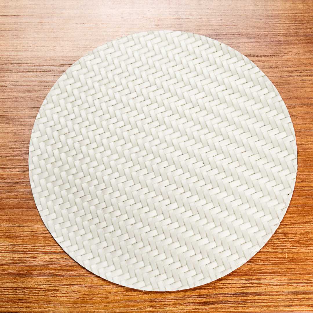 Amalfi Basketweave Woven Round White Pearl Placemat - 15" x 15" - 6 count box