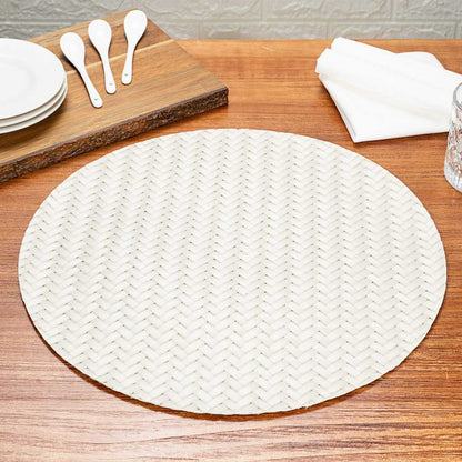 Amalfi Basketweave Woven Round White Pearl Placemat - 15" x 15" - 6 count box