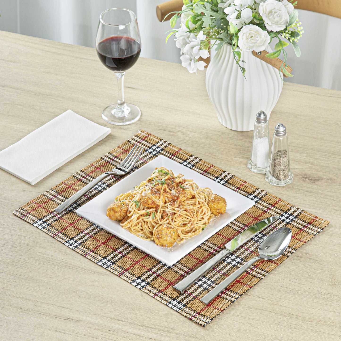 Carmel Mesh Vintage Scotch Plaid Placemat - 16" x 12" - 6 count box