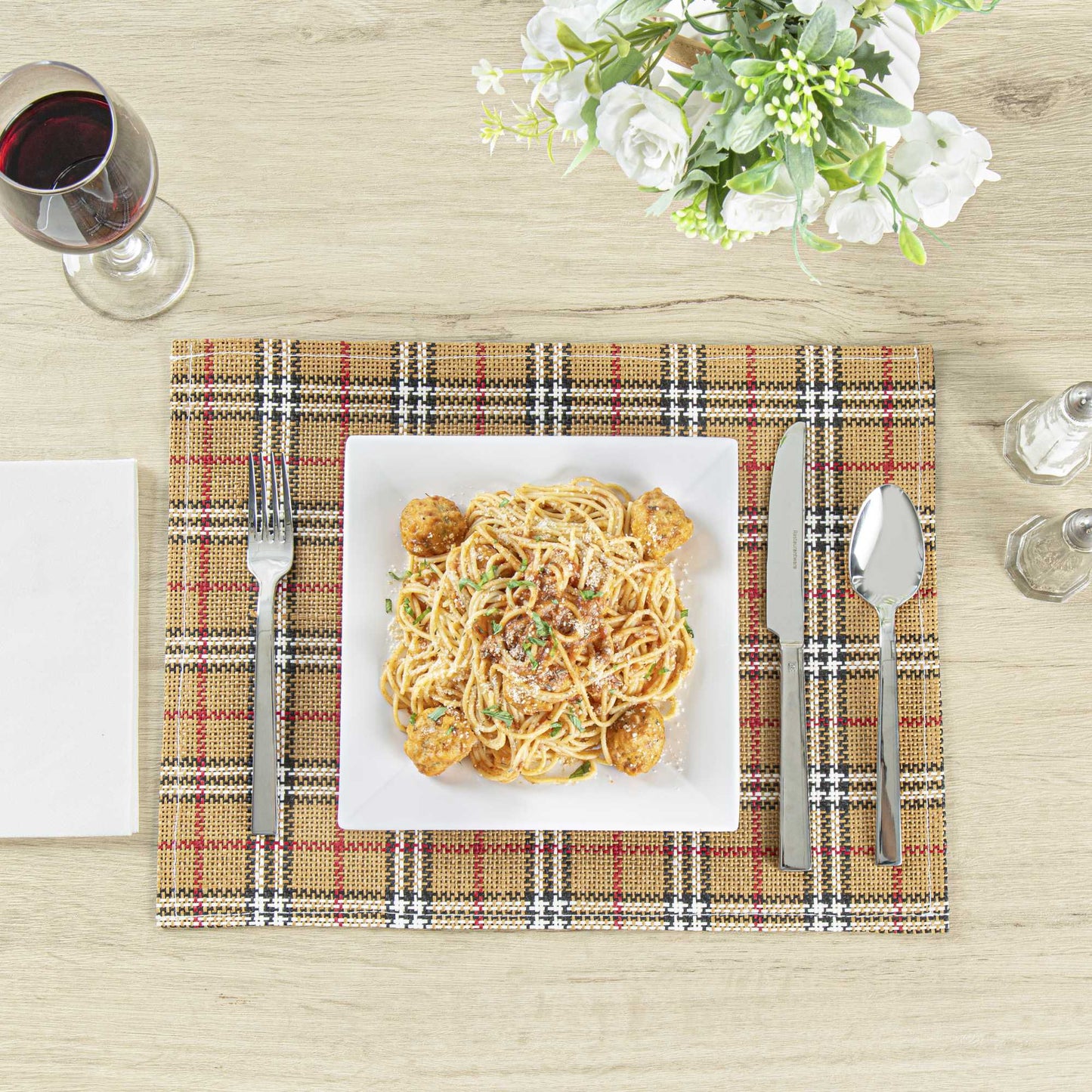 Carmel Mesh Vintage Scotch Plaid Placemat - 16" x 12" - 6 count box