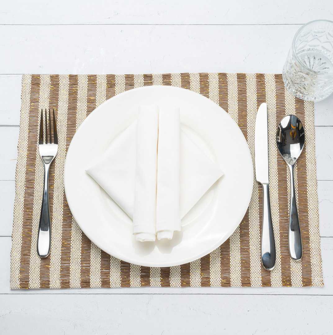 Carmel Mesh Dark Brown Striped Placemat - 16" x 12" - 6 count box
