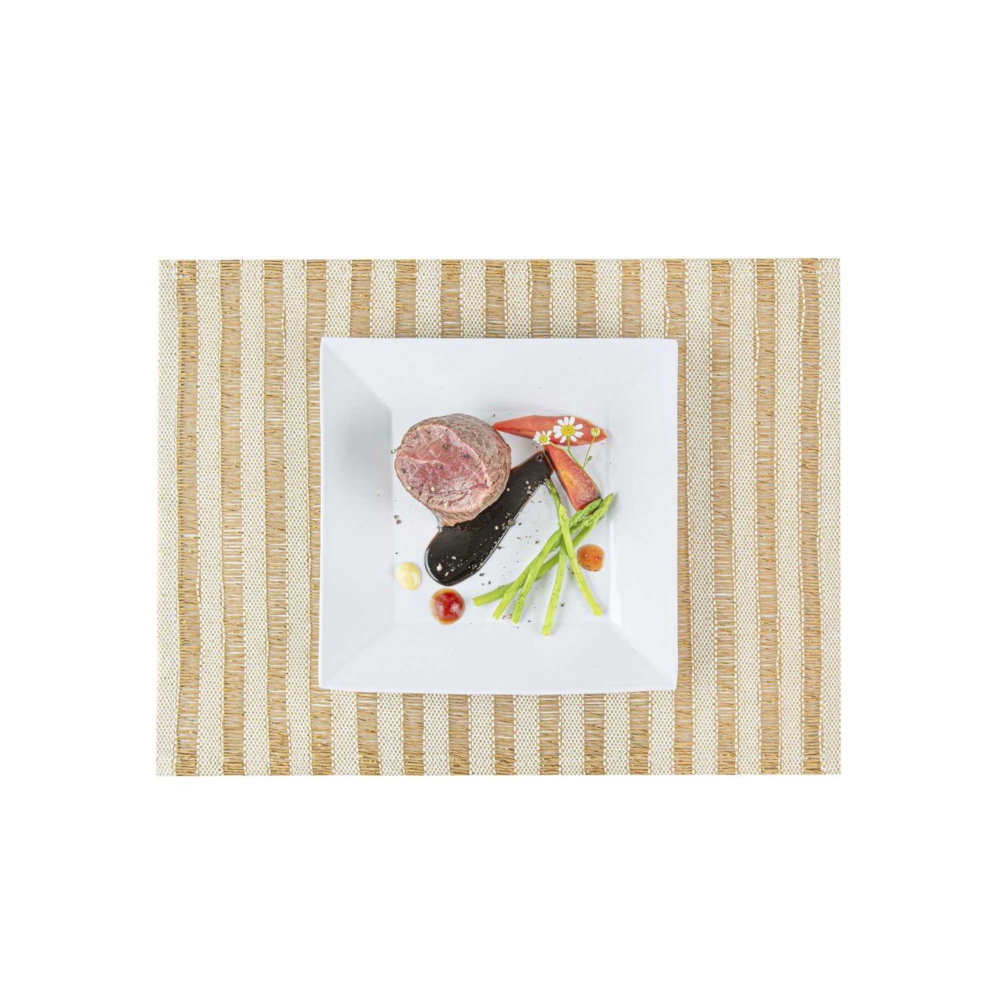 Carmel Mesh Light Brown Striped Placemat - 16" x 12" - 6 count box