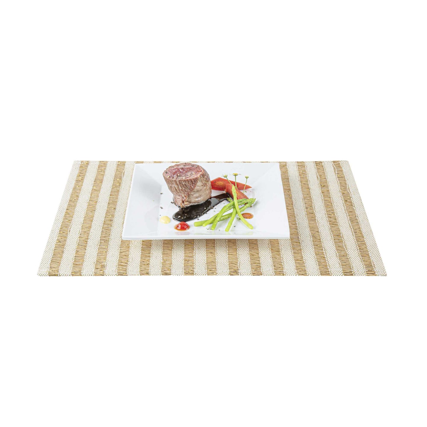 Carmel Mesh Light Brown Striped Placemat - 16" x 12" - 6 count box