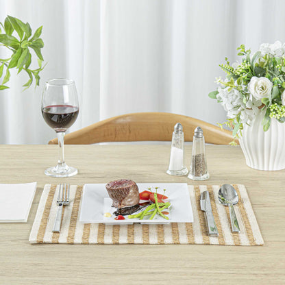 Carmel Mesh Light Brown Striped Placemat - 16" x 12" - 6 count box