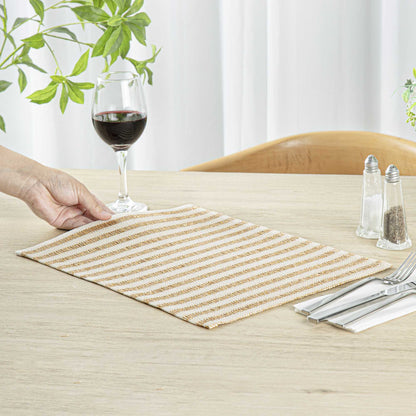 Carmel Mesh Light Brown Striped Placemat - 16" x 12" - 6 count box