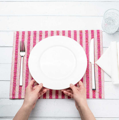 Carmel Mesh Pink Striped Placemat - 16" x 12" - 6 count box