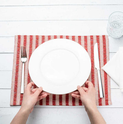 Carmel Mesh Red Striped Placemat - 16" x 12" - 6 count box