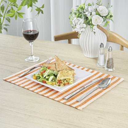 Carmel Mesh Orange Striped Placemat - 16" x 12" - 6 count box