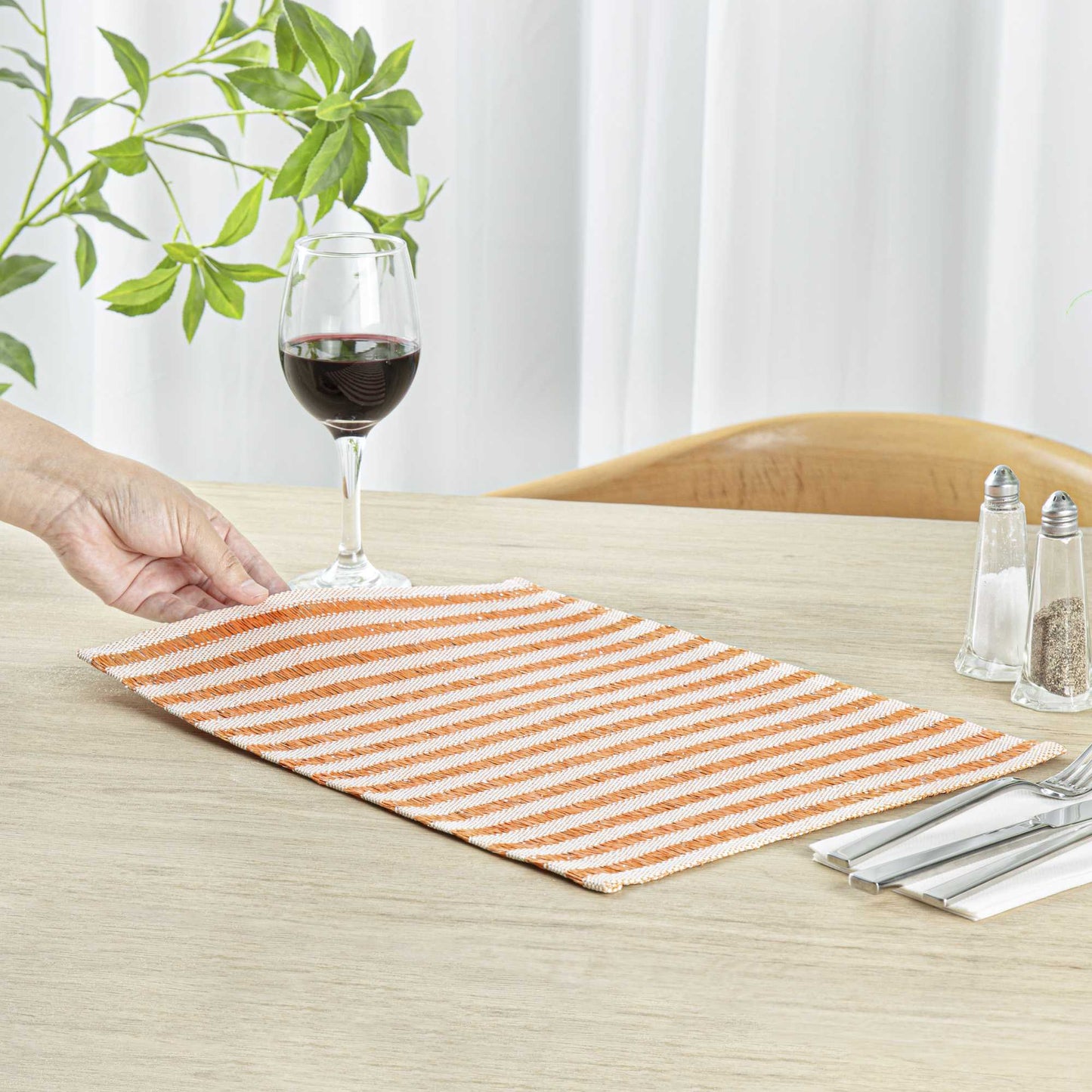 Carmel Mesh Orange Striped Placemat - 16" x 12" - 6 count box