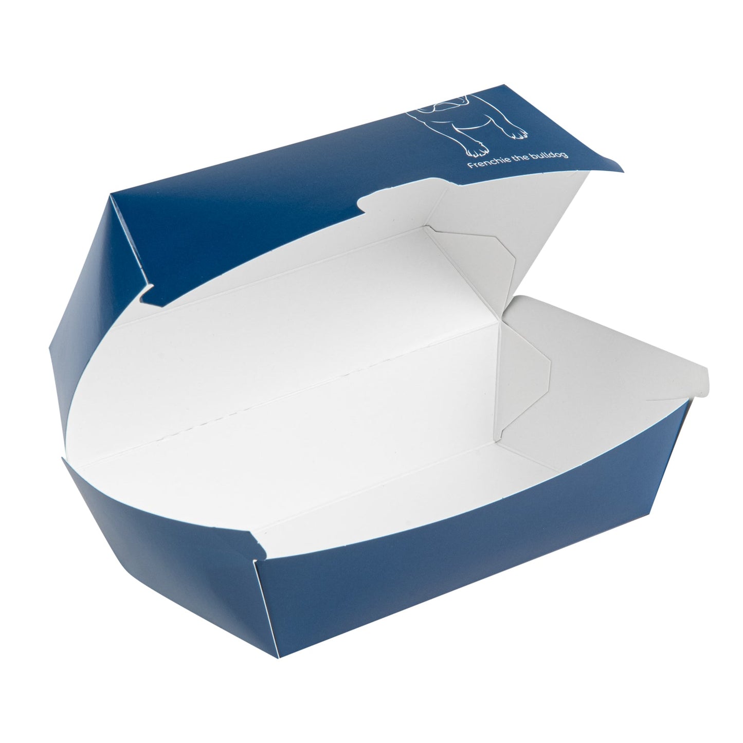 Bio Tek Rectangle Frenchie Paper Hot Dog / Sandwich Clamshell Container - 6 3/4" x 3 1/2" x 3 1/2" - 100 count box