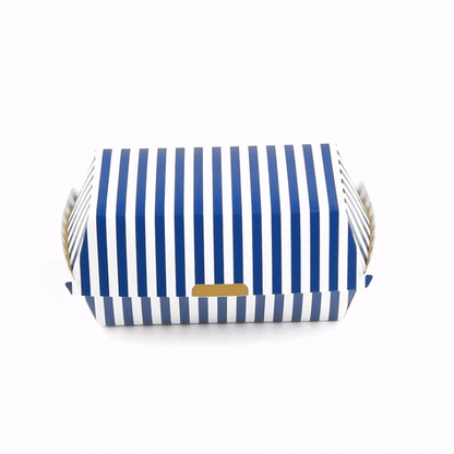 Bio Tek Rectangle Blue and White Stripe Paper Hot Dog / Sandwich Clamshell Container - 6 3/4" x 3 1/2" x 3 1/2" - 100 count box