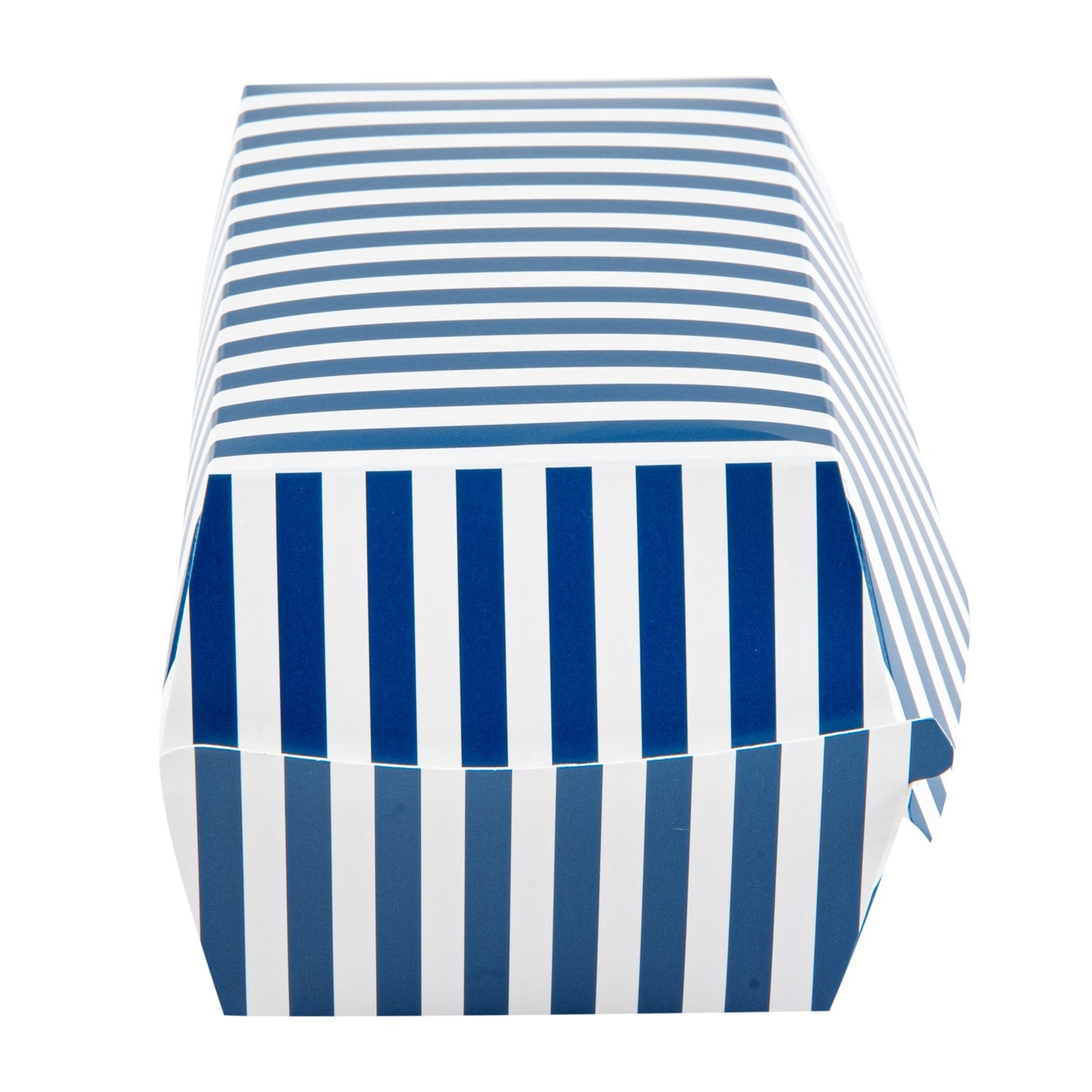 Bio Tek Rectangle Blue and White Stripe Paper Hot Dog / Sandwich Clamshell Container - 6 3/4" x 3 1/2" x 3 1/2" - 100 count box