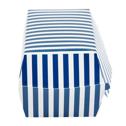 Bio Tek Rectangle Blue and White Stripe Paper Hot Dog / Sandwich Clamshell Container - 6 3/4" x 3 1/2" x 3 1/2" - 100 count box
