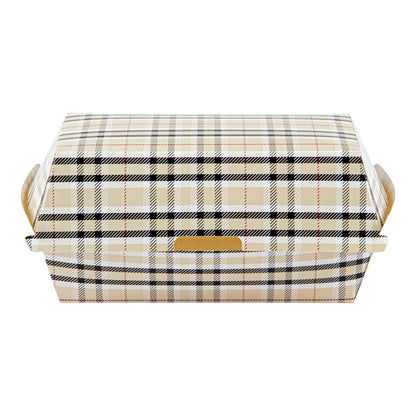 Bio Tek Rectangle Plaid Paper Hot Dog / Sandwich Clamshell Container - 6 3/4" x 3 1/2" x 3 1/2" - 100 count box