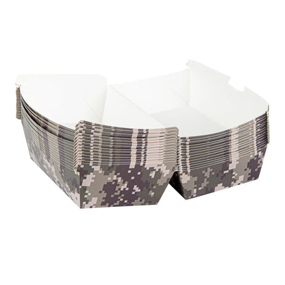 Bio Tek Rectangle Camouflage Paper Hot Dog / Sandwich Clamshell Container - 6 3/4" x 3 1/2" x 3 1/2" - 100 count box
