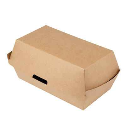 Bio Tek Rectangle Kraft Paper Hot Dog / Sandwich Clamshell Container - 6 3/4" x 3 1/2" x 3 1/2" - 100 count box