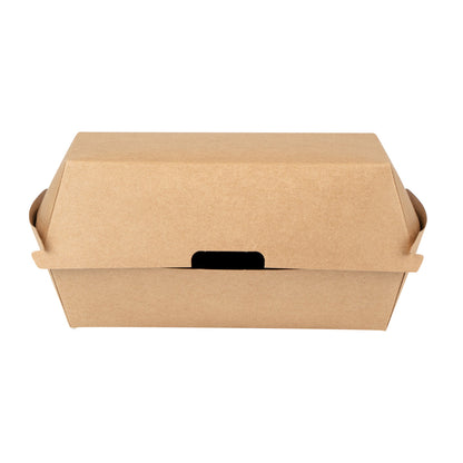 Bio Tek Rectangle Kraft Paper Hot Dog / Sandwich Clamshell Container - 6 3/4" x 3 1/2" x 3 1/2" - 100 count box