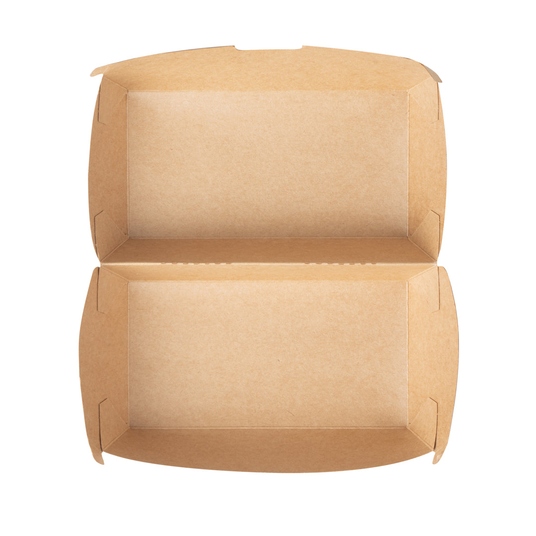 Bio Tek Rectangle Kraft Paper Hot Dog / Sandwich Clamshell Container - 6 3/4" x 3 1/2" x 3 1/2" - 100 count box