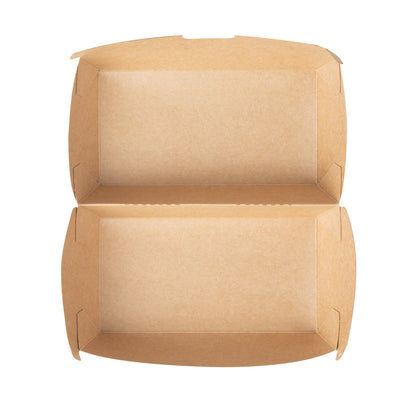Bio Tek Rectangle Kraft Paper Hot Dog / Sandwich Clamshell Container - 6 3/4" x 3 1/2" x 3 1/2" - 100 count box