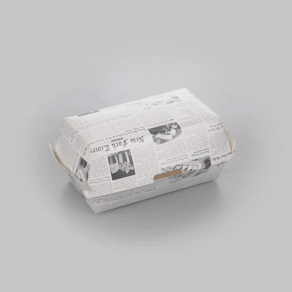 Bio Tek Rectangle Newsprint Paper Hot Dog / Sandwich Clamshell Container - 6 3/4" x 3 1/2" x 3 1/2" - 100 count box