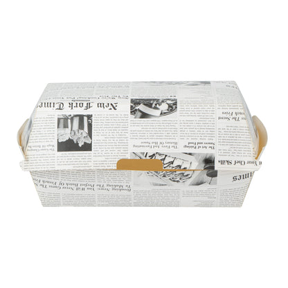 Bio Tek Rectangle Newsprint Paper Hot Dog / Sandwich Clamshell Container - 6 3/4" x 3 1/2" x 3 1/2" - 100 count box