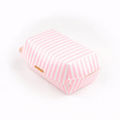 Bio Tek Rectangle Pink and White Stripe Paper Hot Dog / Sandwich Clamshell Container - 6 3/4" x 3 1/2" x 3 1/2" - 100 count box