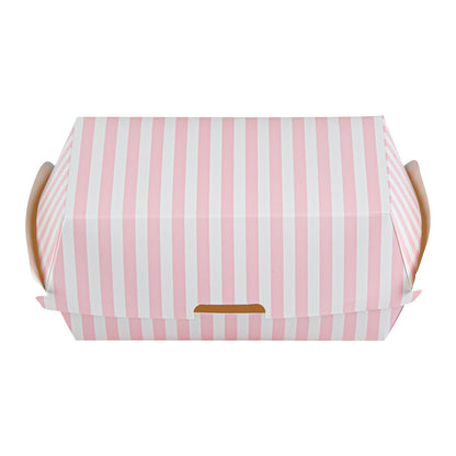Bio Tek Rectangle Pink and White Stripe Paper Hot Dog / Sandwich Clamshell Container - 6 3/4" x 3 1/2" x 3 1/2" - 100 count box