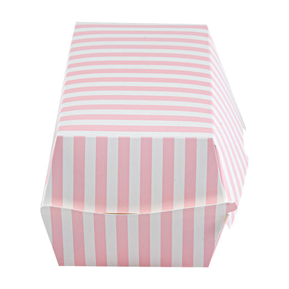 Bio Tek Rectangle Pink and White Stripe Paper Hot Dog / Sandwich Clamshell Container - 6 3/4" x 3 1/2" x 3 1/2" - 100 count box