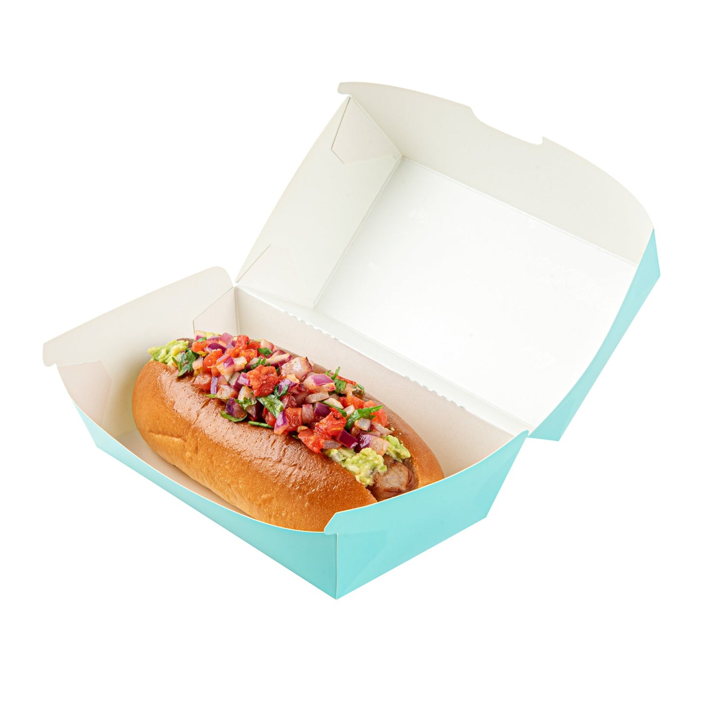 Bio Tek Rectangle Turquoise Paper Hot Dog / Sandwich Clamshell Container - 6 3/4" x 3 1/2" x 3 1/2" - 100 count box
