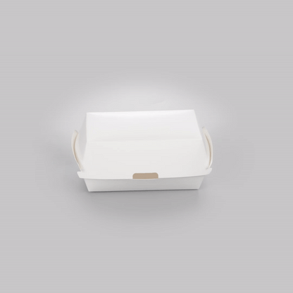 Bio Tek Rectangle White Paper Hot Dog / Sandwich Clamshell Container - 6 3/4" x 3 1/2" x 3 1/2" - 100 count box