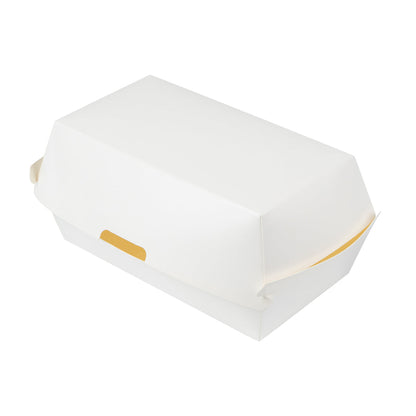 Bio Tek Rectangle White Paper Hot Dog / Sandwich Clamshell Container - 6 3/4" x 3 1/2" x 3 1/2" - 100 count box