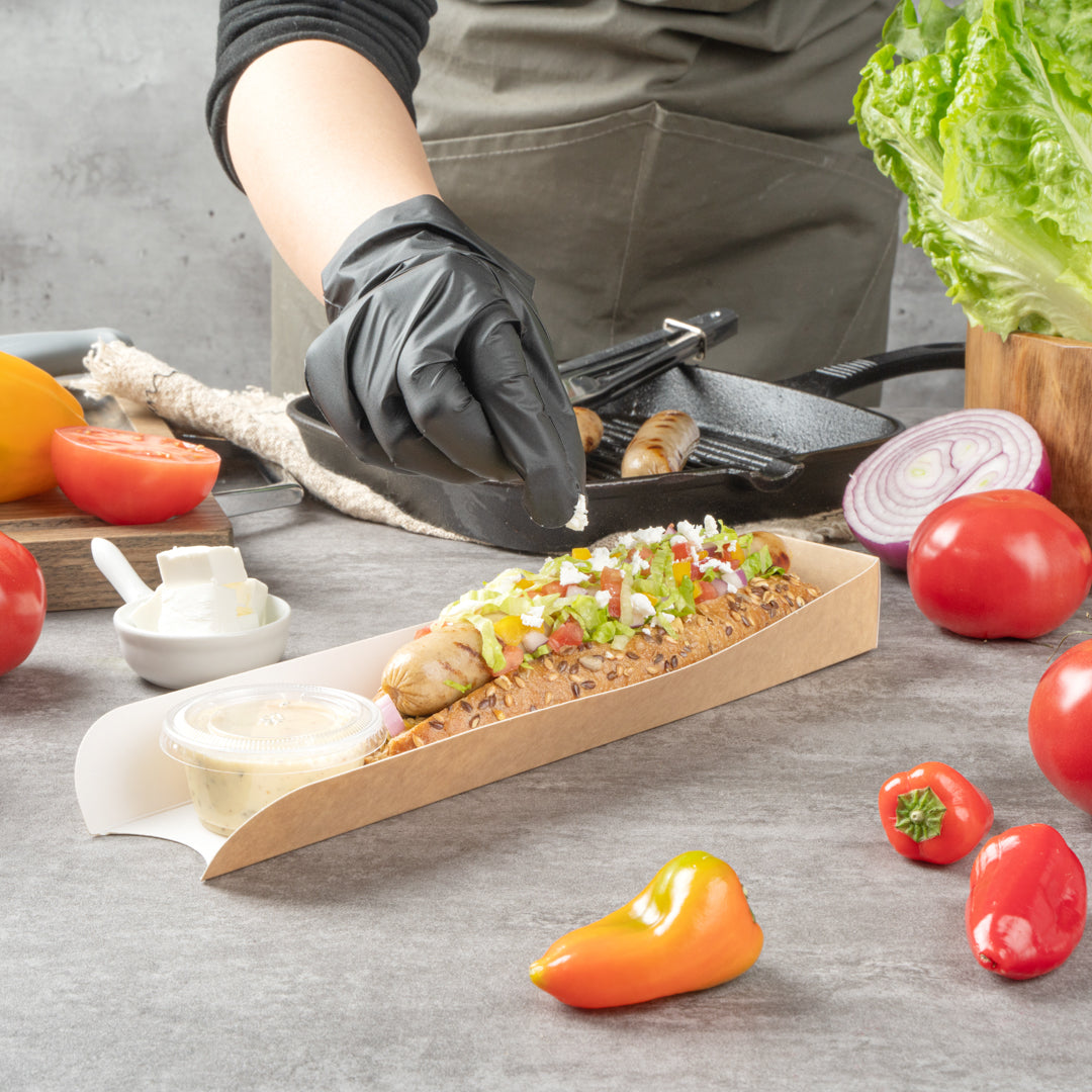 Bio Tek Rectangle Kraft Paper Hot Dog / Sandwich Tray - 11 3/4" x 2" x 1 1/4" - 200 count box