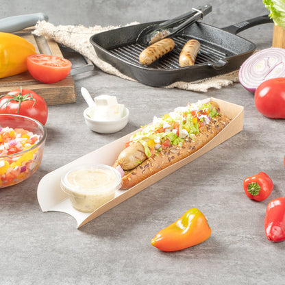 Bio Tek Rectangle Kraft Paper Hot Dog / Sandwich Tray - 11 3/4" x 2" x 1 1/4" - 200 count box