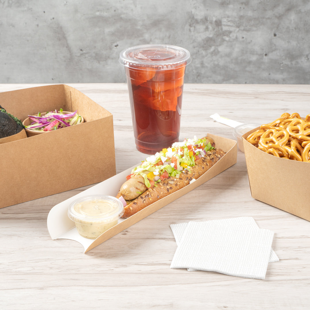 Bio Tek Rectangle Kraft Paper Hot Dog / Sandwich Tray - 11 3/4" x 2" x 1 1/4" - 200 count box