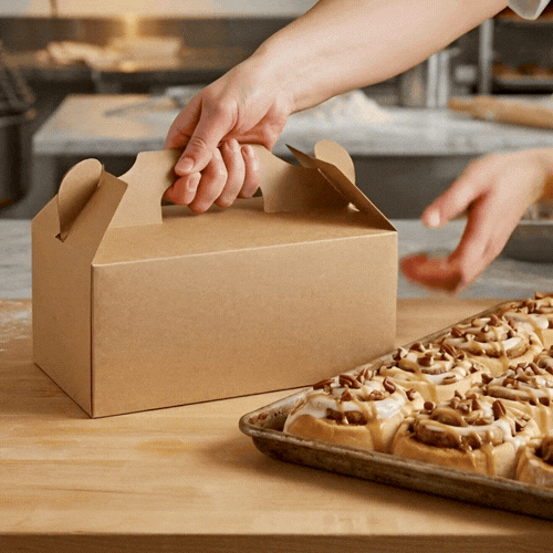 Bio Tek Rectangle Kraft Paper Cake / Take Out Container - with Secure Tab Handle - 10 1/4" x 6" x 6 3/4" - 100 count box