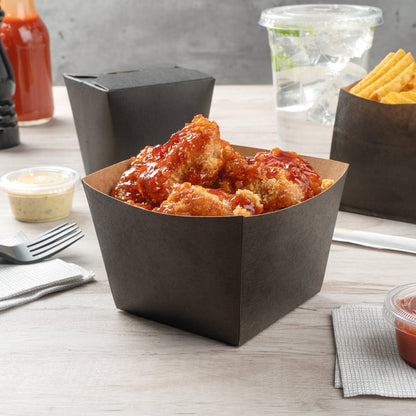 Bio Tek Square Black Paper Snack Box - 5 1/4" x 5 1/4" x 3 1/4" - 200 count box