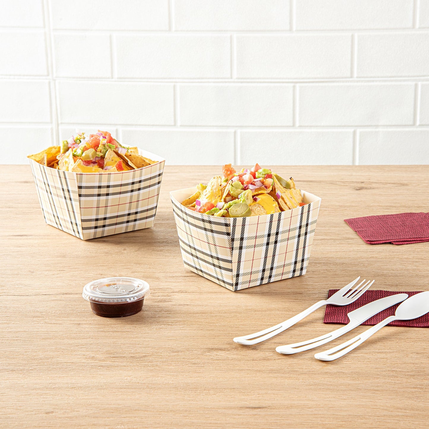 Bio Tek Square Plaid Paper Snack Box - 5 1/4" x 5 1/4" x 3 1/4" - 200 count box