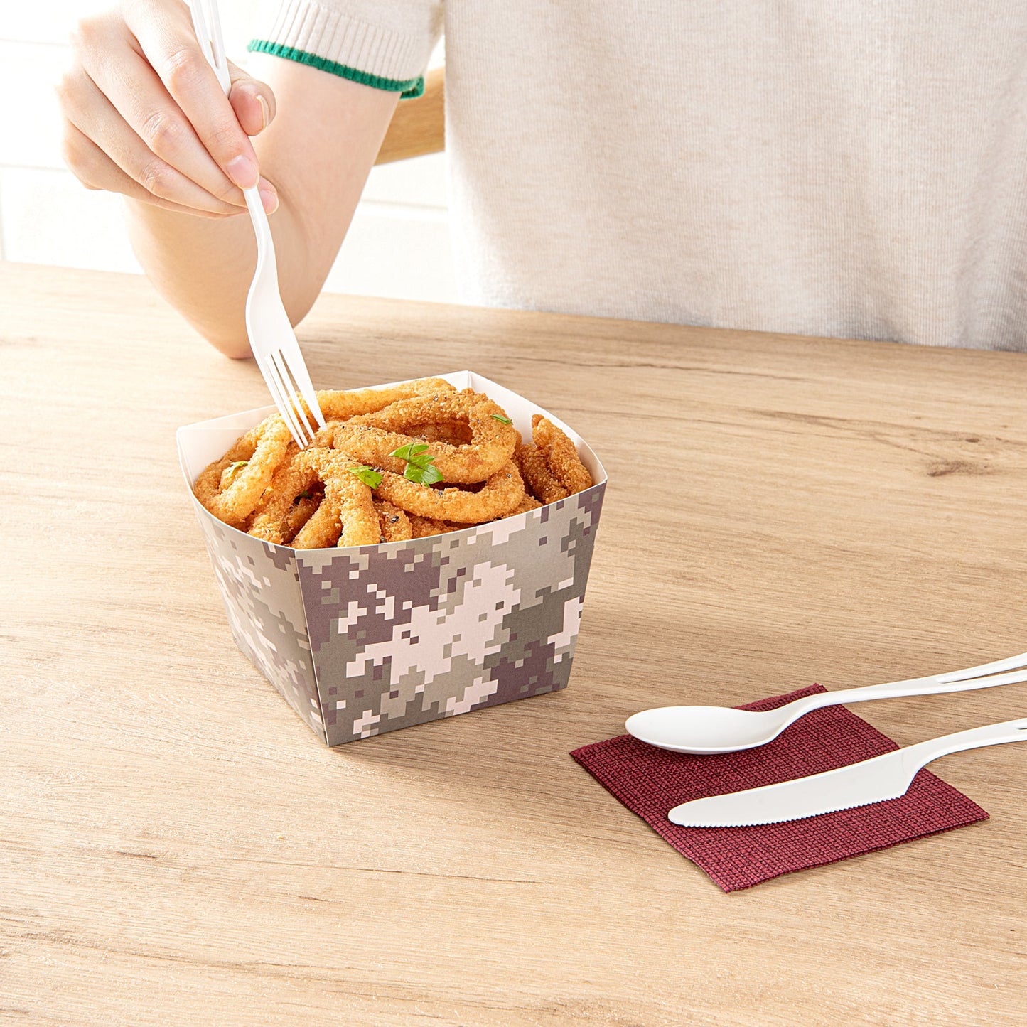Bio Tek Square Camouflage Paper Snack Box - 5 1/4" x 5 1/4" x 3 1/4" - 200 count box