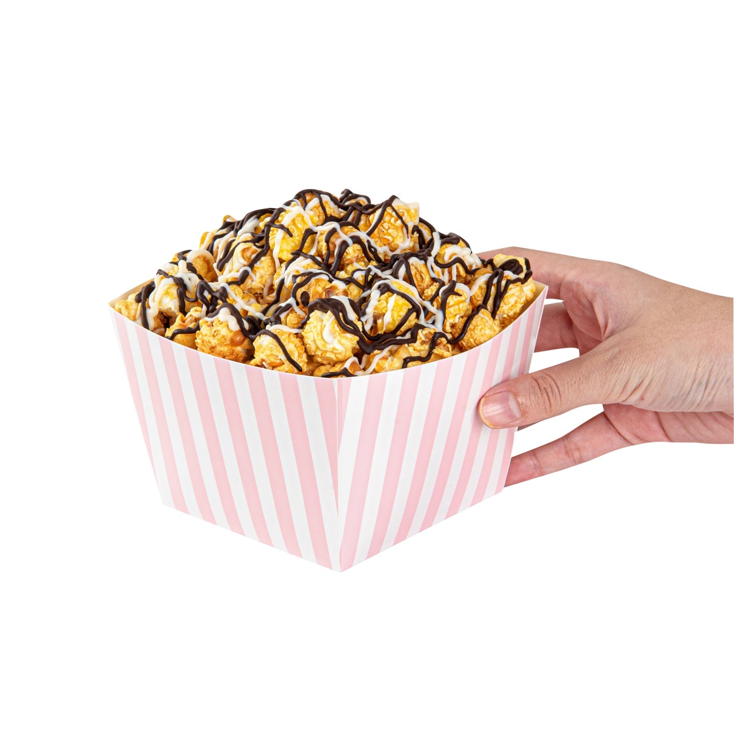 Bio Tek Square Pink and White Stripe Paper Snack Box - 5 1/4" x 5 1/4" x 3 1/4" - 200 count box