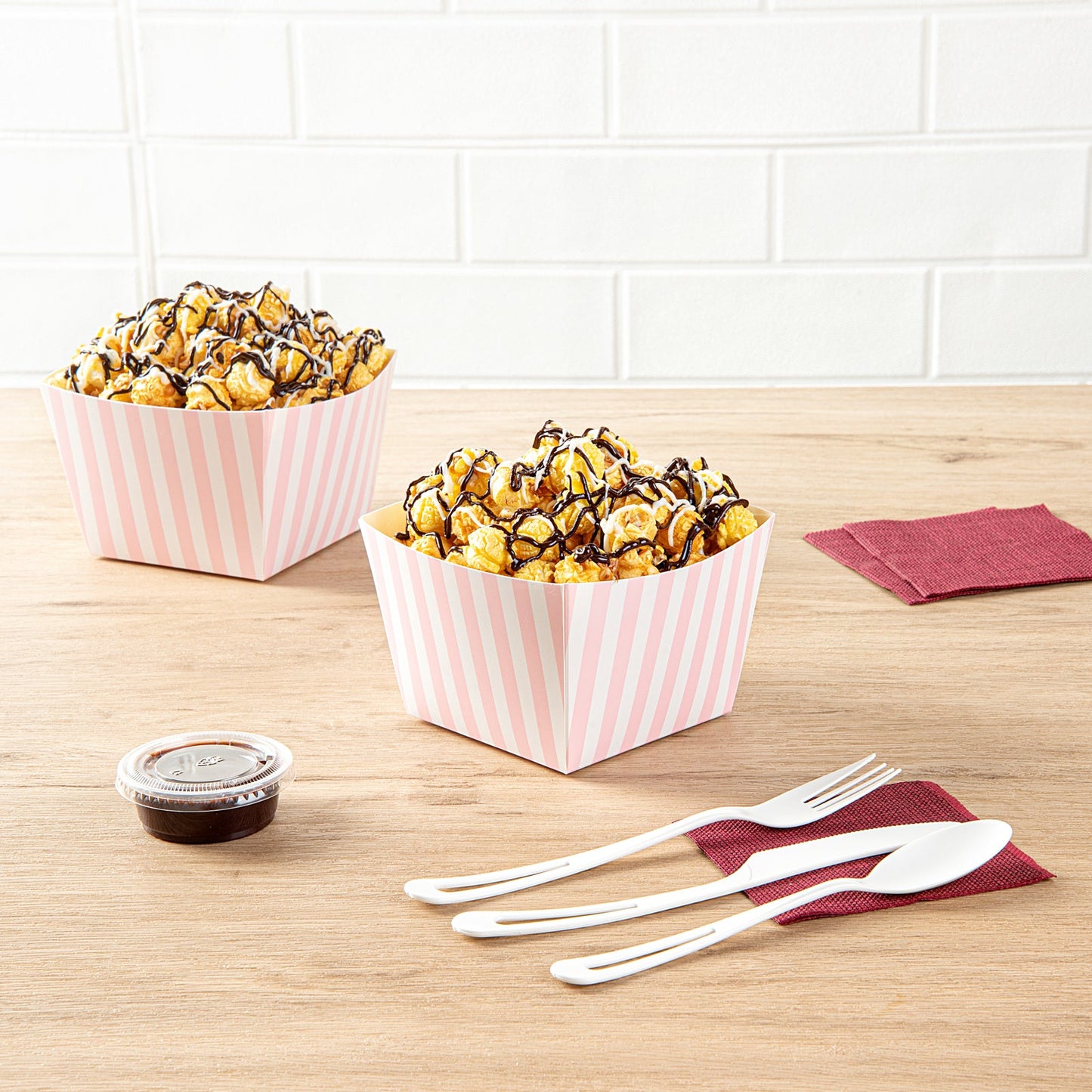 Bio Tek Square Pink and White Stripe Paper Snack Box - 5 1/4" x 5 1/4" x 3 1/4" - 200 count box