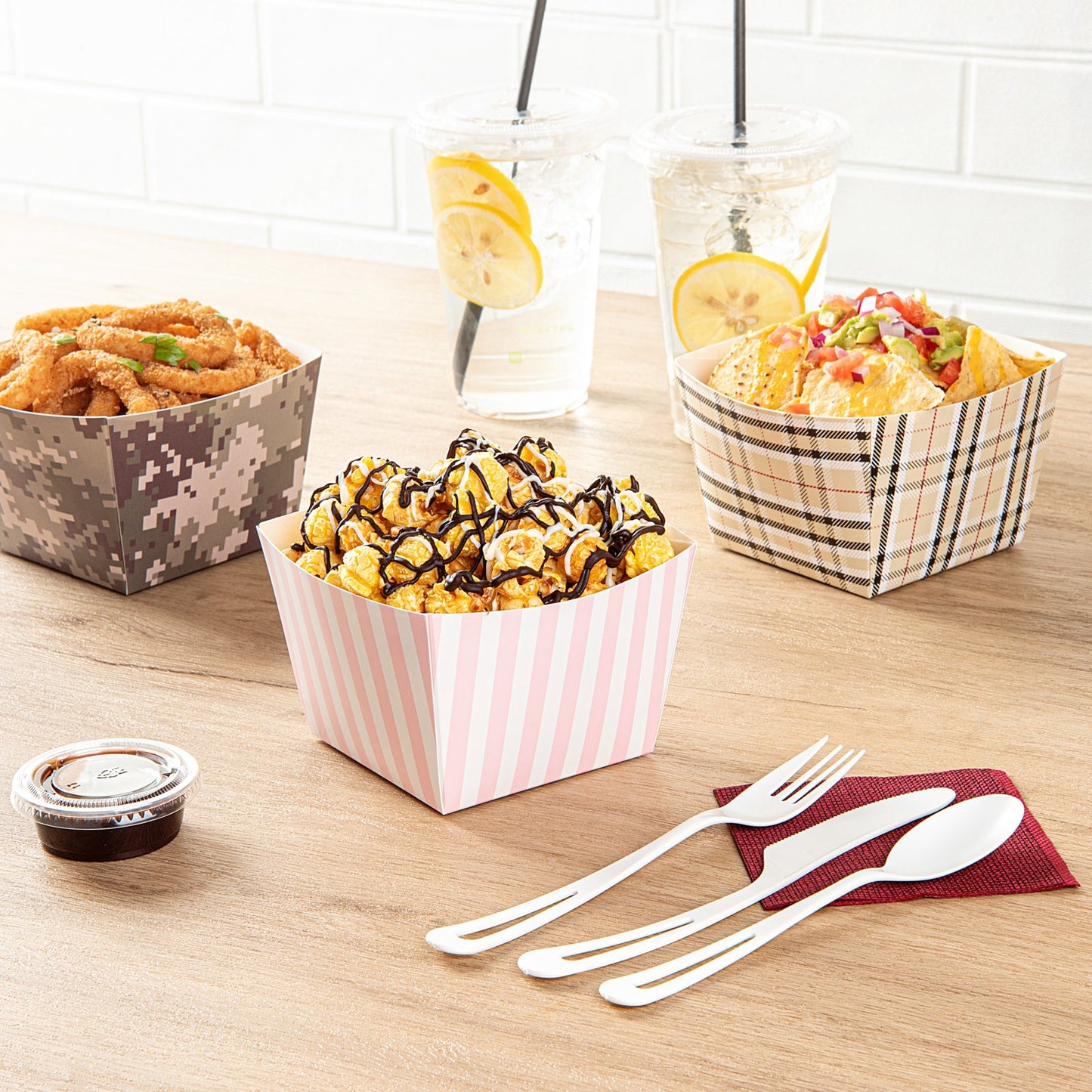 Bio Tek Square Pink and White Stripe Paper Snack Box - 5 1/4" x 5 1/4" x 3 1/4" - 200 count box