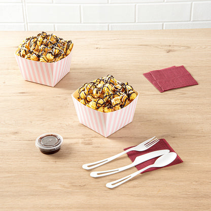 Bio Tek Square Pink and White Stripe Paper Snack Box - 5 1/4" x 5 1/4" x 3 1/4" - 200 count box