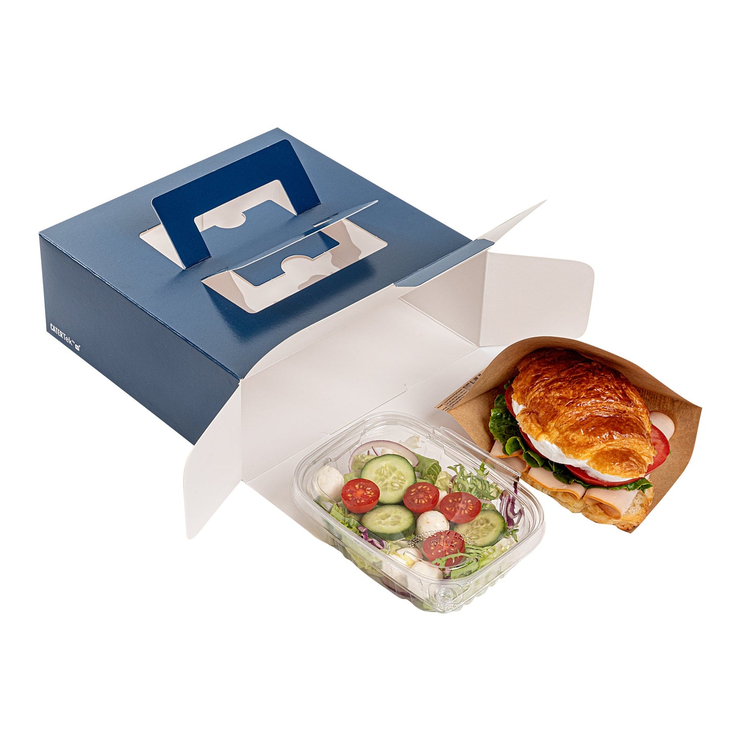 Cater Tek Square Frenchie Paper Cake / Take Out Container - with Pop-Up Handle, Window - 9" x 9" x 3 1/2" - 50 count box