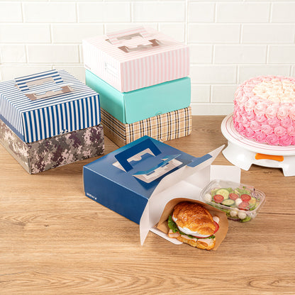 Cater Tek Square Frenchie Paper Cake / Take Out Container - with Pop-Up Handle, Window - 9" x 9" x 3 1/2" - 50 count box