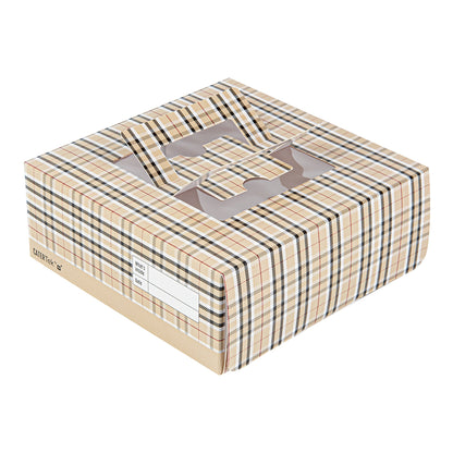 Cater Tek Square Plaid Paper Cake / Take Out Container - with Pop-Up Handle, Window - 9" x 9" x 3 1/2" - 50 count box