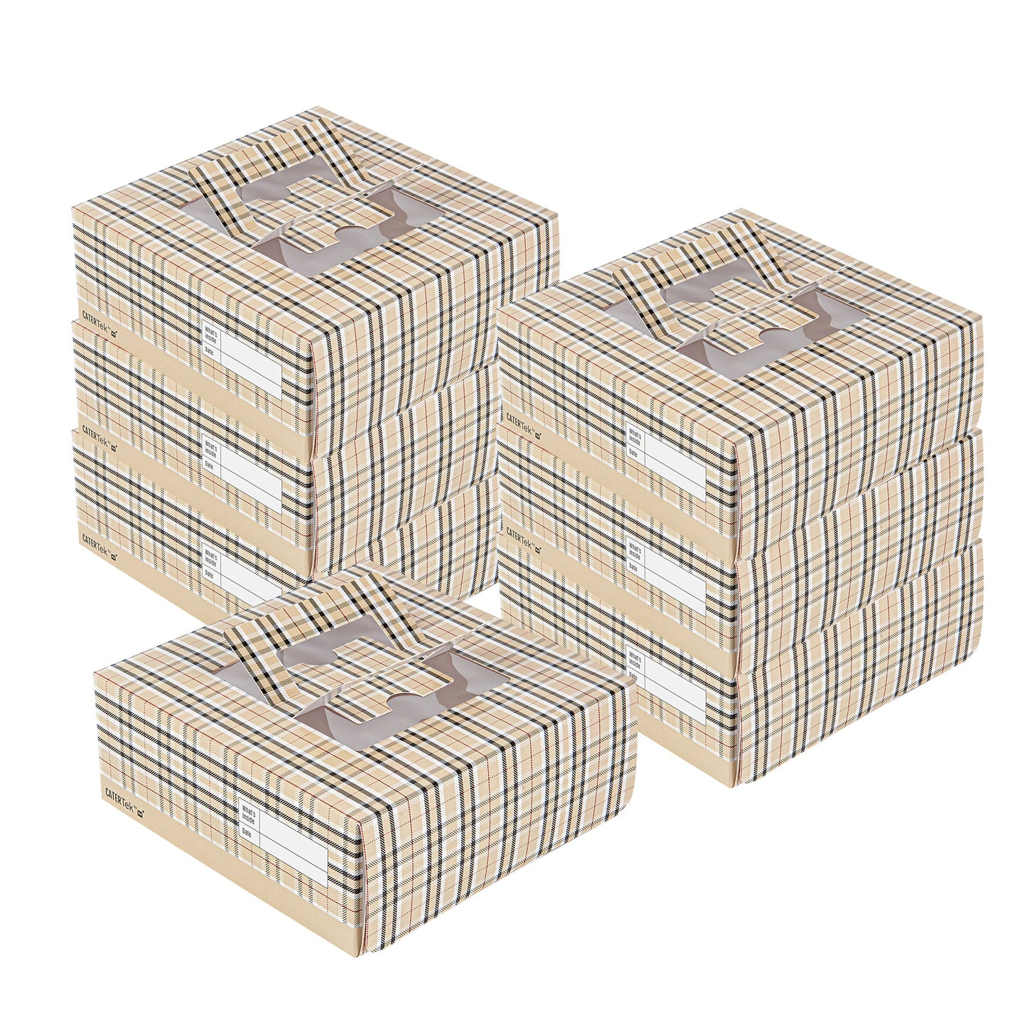 Cater Tek Square Plaid Paper Cake / Take Out Container - with Pop-Up Handle, Window - 9" x 9" x 3 1/2" - 50 count box